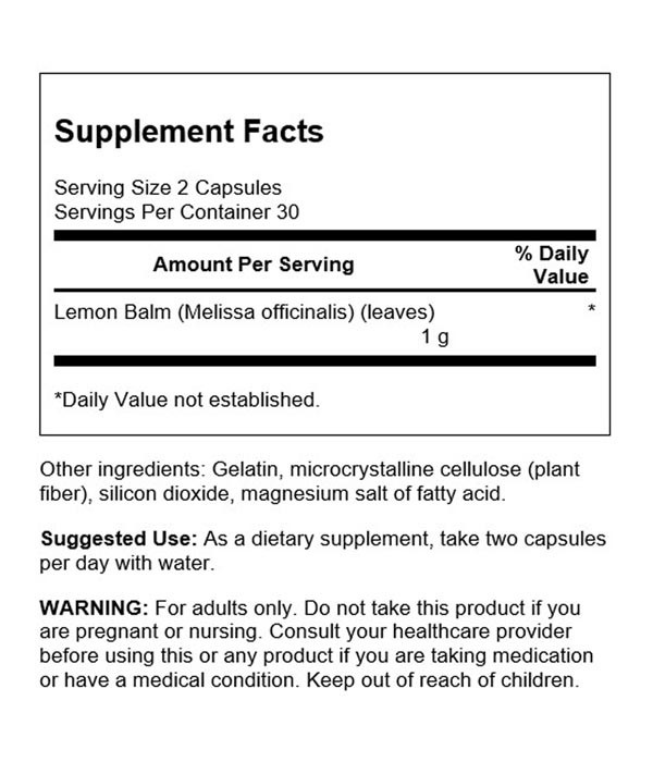 Swanson Lemon Balm Full Spectrum 500mg 60 caps