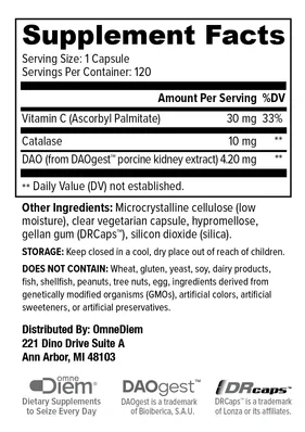 Omne Diem Histamine Digest with DAO 60 & 120 capsules